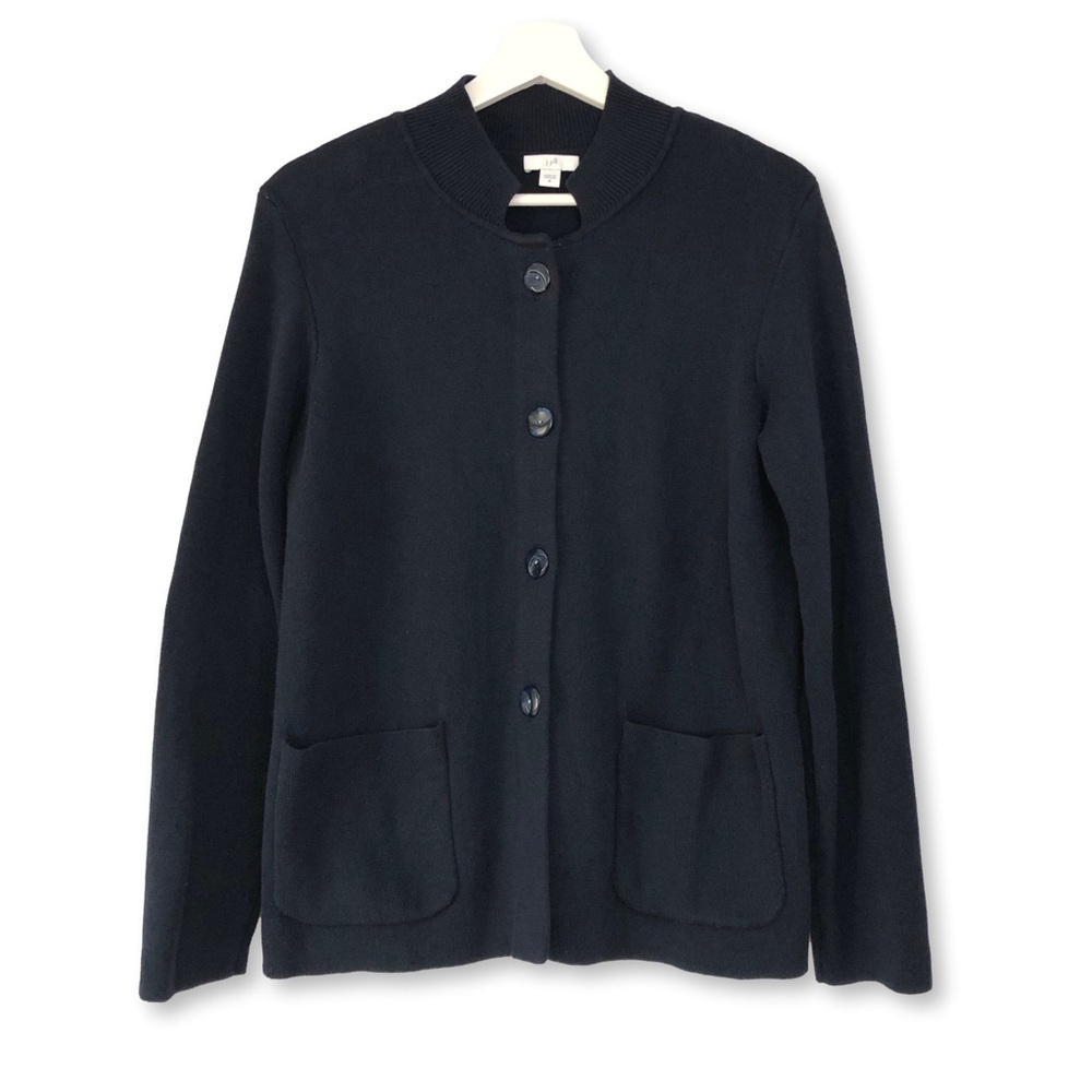 J. Jill Navy Knit Button Front Cardigan Sweater Size Medium